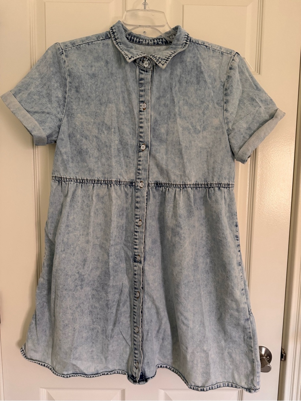 Y2K Denim Dress Size Medium Acid Wash light blue Teacher 2000s Tiered 90s